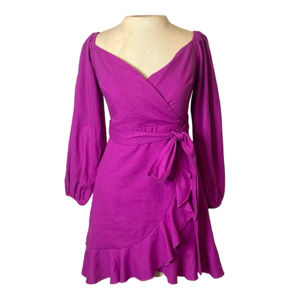Purple Showpo. Cant Move On Dress NWT Size 6 Faux Wrap orchid purple pink linen